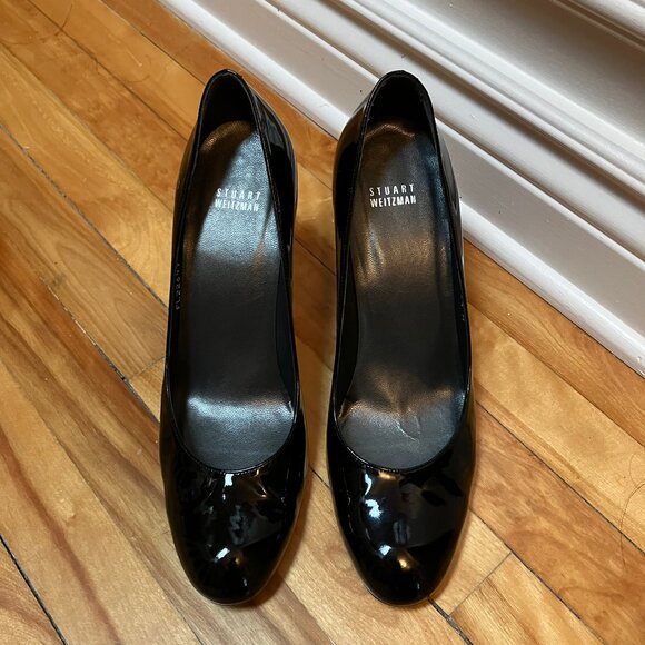 Stuart Weitzman Swoon almond toe stiletto pump in black patent size 10.5M - Picture 3 of 10